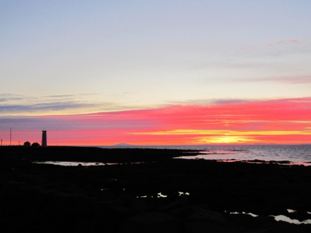 Sunset in the western part of Reykjavík. If you look closely, you are able to see Snæfellsjökull Glacier close to the center of the photo.